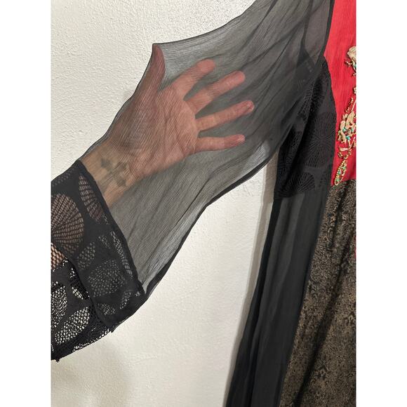 VTG STUNNING Chinyere Sheer Beaded Dress M Whimsigoth Dark Romantic Boho Hippie - Picture 4 of 16